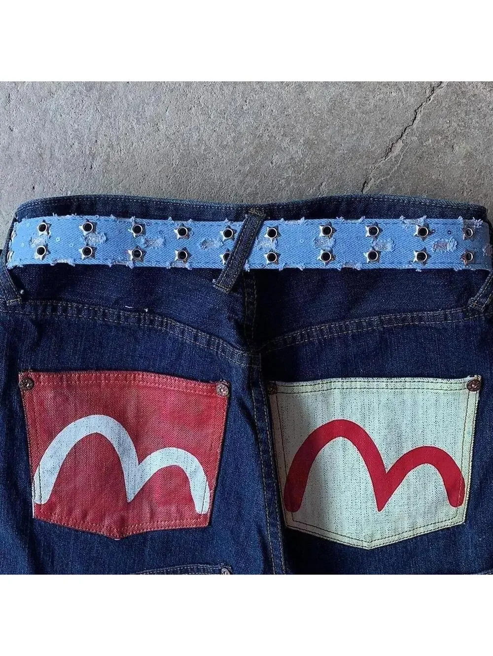 Cyber Y2k 2000s denim sparkle style studded punk teen belt. Great addition to